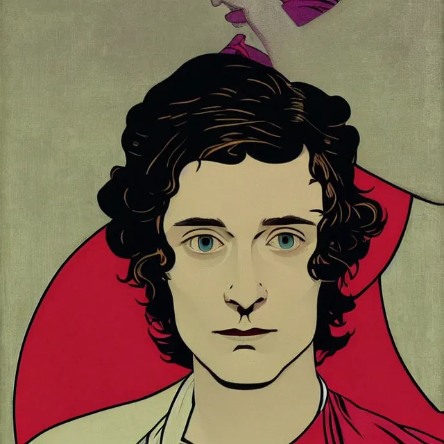 Image similar to a portrait of elijah wood, art by thomas cooper gotch and patrick nagel and erte, star wars art deco, art nouveau