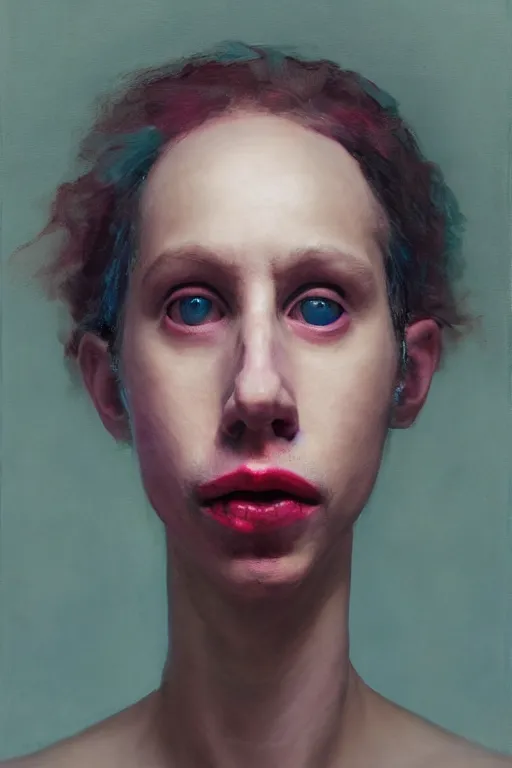 Image similar to todd solondz, a portrait of anorexic todd solondz, clear todd solondz face, dreaming of kissing a girl, sad and lonley, vivid colors, soft lighting, atmospheric, cinematic, moody, in the style of jenni saville and krenz cushart, oil on canvas, 8 k