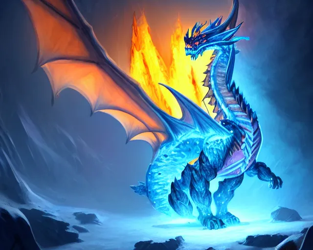 Detailed illustration of a fire ice crystal dragon in | Stable Diffusion