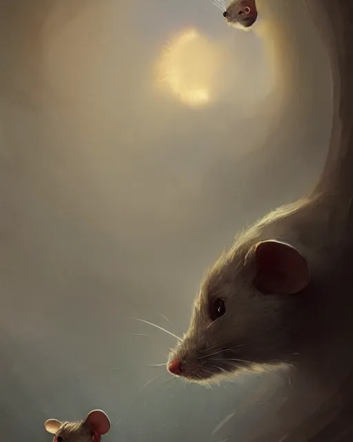 Image similar to viewed from behind, over the shoulder, a cute mouse looks upwards, viewed from behind, digital portrait by greg rutkowski, fantasy art, concept art, by disney concept artists, cinematic lighting, evening light, trending on artstation, cgsociety