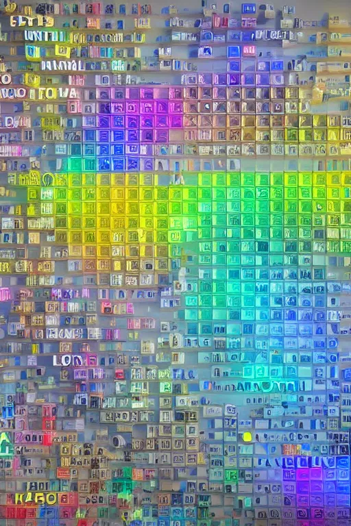 Image similar to a collection of prisms of all the chemical elements in the world, unreal engine