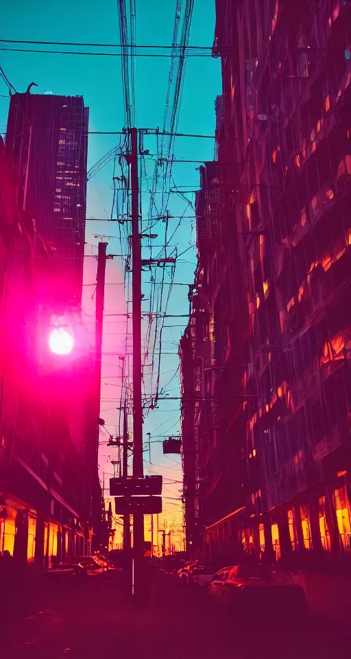 Image similar to women, neon lights, city, glow, sunset, atmospheric, cinematic, retrowave style,