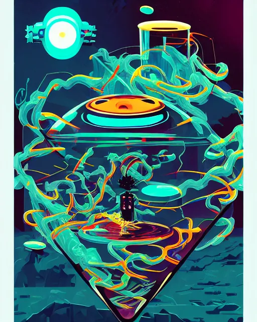 Prompt: artificial consciousness, delirium, chaotic storm of twisting liquid smoke, robot portrait, by tom whalen, dan mumford, liam brazier, peter mohrbacher, shattered glass, bubbly underwater scenery, radiant light