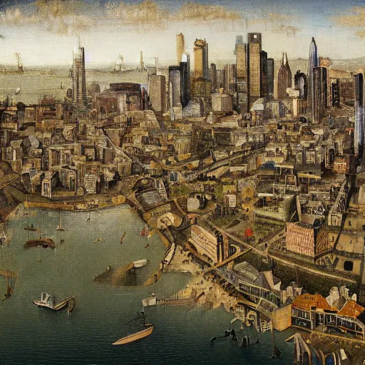 Prompt: downtown san francisco as painted by hieronymus bosch. epic digital art. 8 k