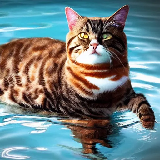 Prompt: photo realistic of a cat floating on water