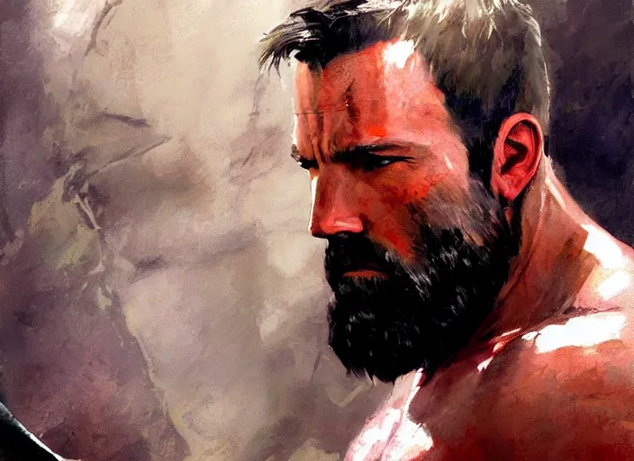 Prompt: a highly detailed beautiful portrait of ben affleck as as kratos, by gregory manchess, james gurney, james jean