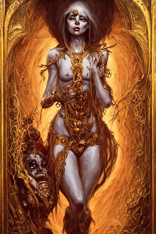 Prompt: portrait of the slavic godess of death Morana, in style of Doom, in style of Midjourney, insanely detailed and intricate, golden ratio, female beauty, elegant, ornate, elite, ominous, haunting, matte painting, cinematic, cgsociety, James jean, Noah Bradley, Darius Zawadzki, vivid and vibrant