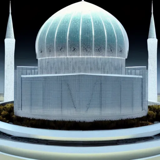 Prompt: spaceship, floating, beautiful islamic exterior design