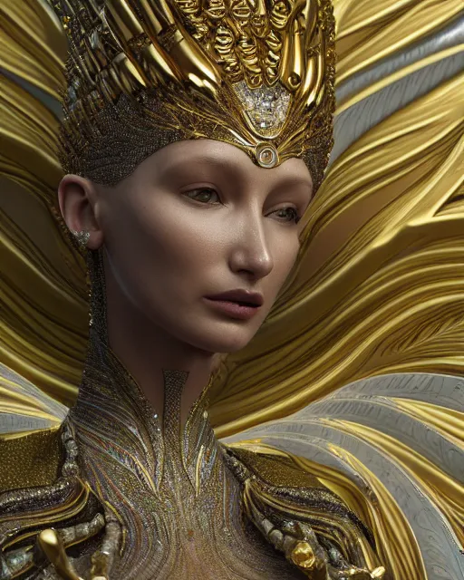 Image similar to a highly detailed metahuman 4 k close up render of an alien goddess bella hadid monument pharaoh in iris van herpen dress schiaparelli in diamonds crystals swarovski and jewelry iridescent in style of alphonse mucha gustav klimt trending on artstation made in unreal engine 4