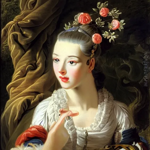 Image similar to a portrait of a female android by francois boucher