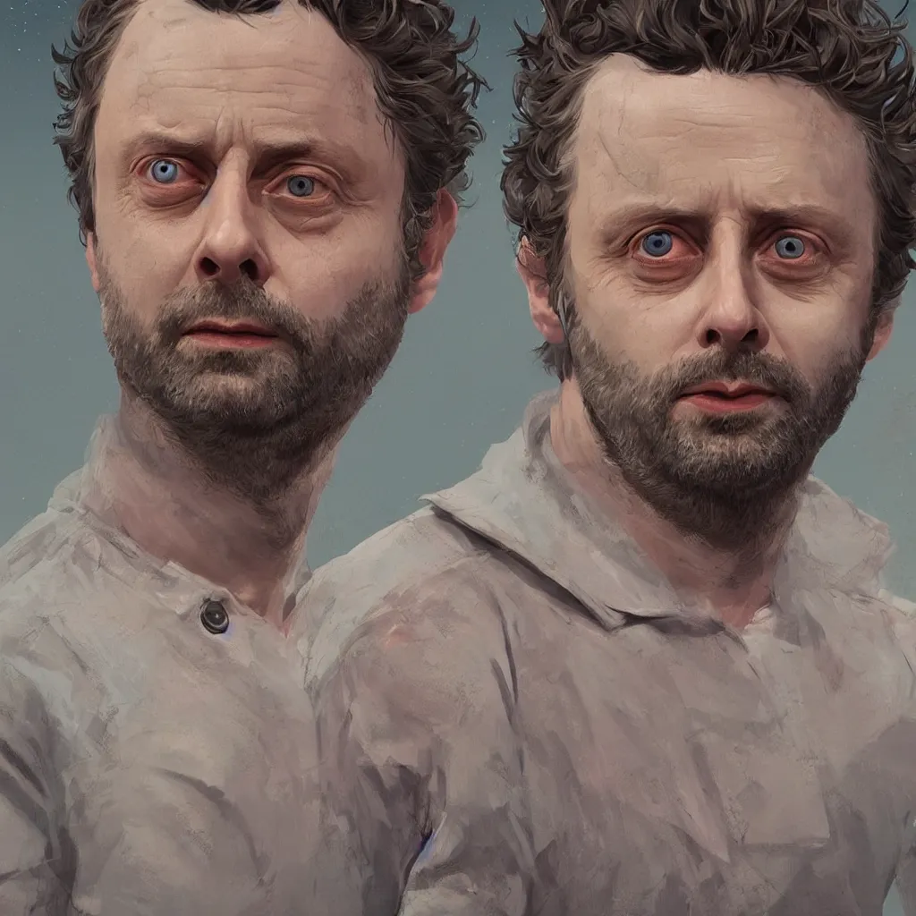 Image similar to close up portrait of handsome michael sheen, highly detailed, digital painting, artstation, concept art, illustration, art by simon stalenhag