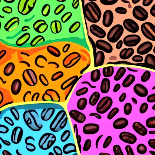 Prompt: cheesy pop art of coffee beans, extreme detail