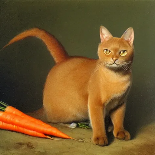 Prompt: burmese cat and carrot, oil painting by Ivan Shishkin, renaissance drawing