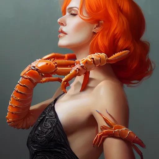 Image similar to portrait of an elegant orange queen with lobster hands, intricate, elegant, highly detailed, digital painting, artstation, concept art, smooth, sharp focus, illustration, art by artgerm and greg rutkowski and jpark