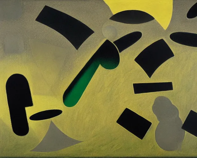 Prompt: a green, gold, and black painting by Yves Tanguy