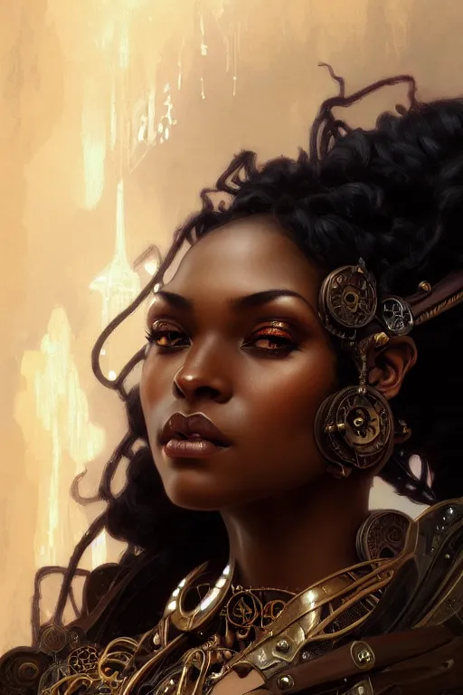 Close up portrait of black beautiful steampunk girl