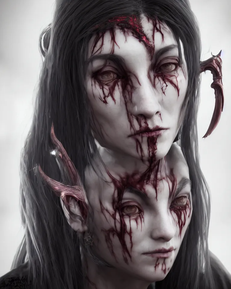 Prompt: headshot portrait of the demonic priestess, cgsociety, detailed, unreal engine, textured, cinematic, character design