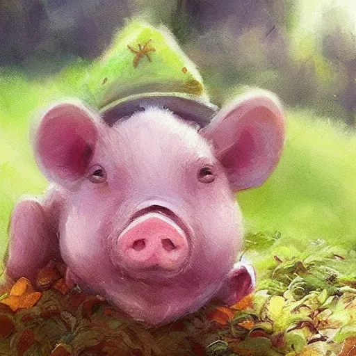 Image similar to cute and adorable miniature piggy 🐖 wearing a cute hat on garden during a summer day, chibi, anime, highly detailed, digital painting, artstation, concept art, smooth, sharp focus, illustration, art by yee chong and sydney hanson and rossdraws and greg rutkowski