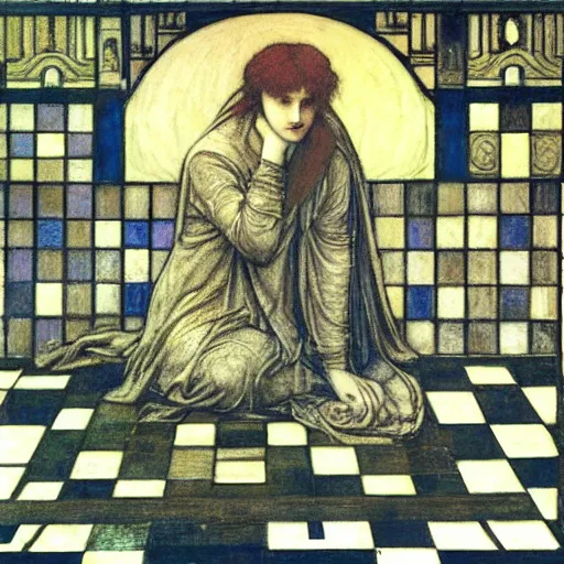 Image similar to checkered floor with a female by edward burne - jones