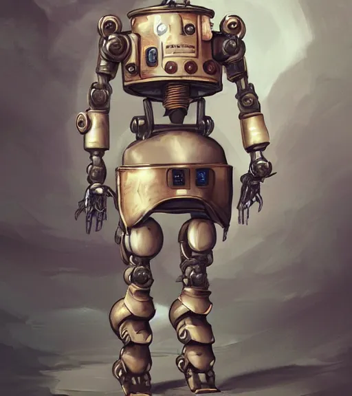 Image similar to a robot wearing a steampunk outfit, full body shot, highly detailed, digital painting, artstation, concept art, smooth, sharp focus, illustration