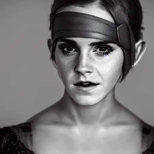 Image similar to Emma Watson modeling as Ruto from Zelda, (EOS 5DS R, ISO100, f/8, 1/125, 84mm, postprocessed, crisp face, facial features)