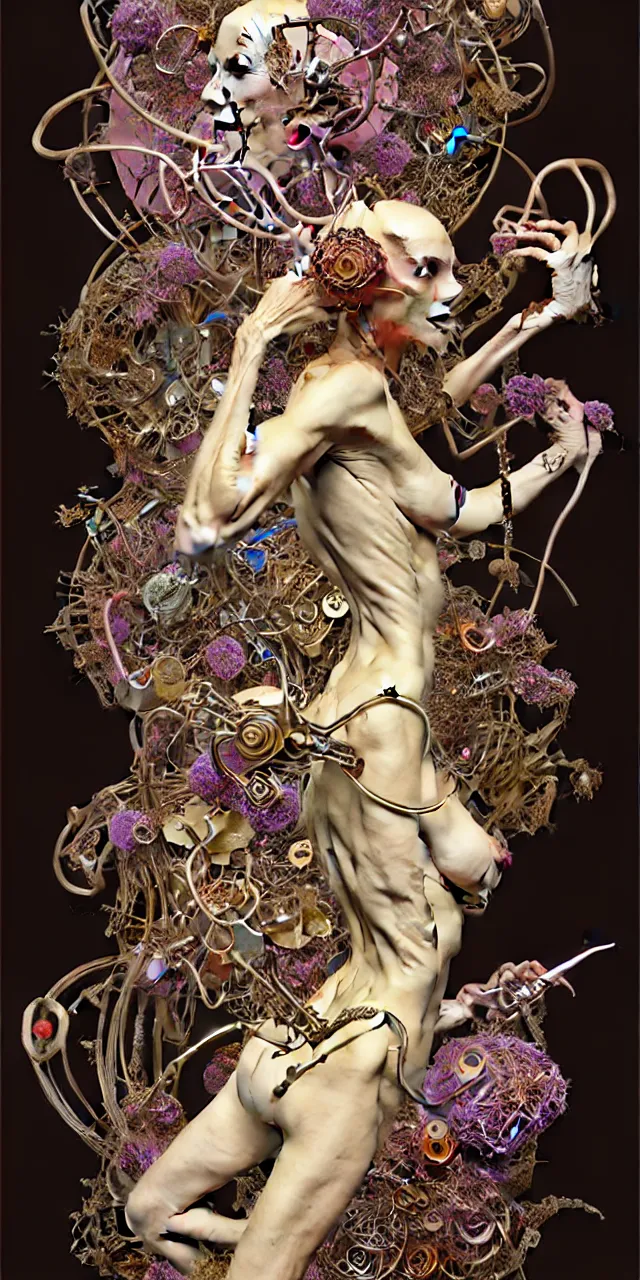 Image similar to william burroughs art nouveau fantasy character portrait, ultra realistic, intricate details, the fifth element artifacts, highly detailed by peter mohrbacher, hajime sorayama, wayne barlowe, boris vallejo, aaron horkey, gaston bussiere, craig mullins alphonse mucha, art nouveau curves swirls and spirals, flowers pearls beads crystals jewelry goldchains scattered