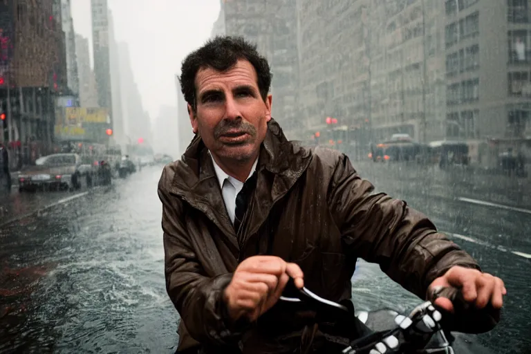 Image similar to closeup portrait of a man riding a submarine in a rainy new york street, by Steve McCurry and David Lazar, natural light, detailed face, CANON Eos C300, ƒ1.8, 35mm, 8K, medium-format print