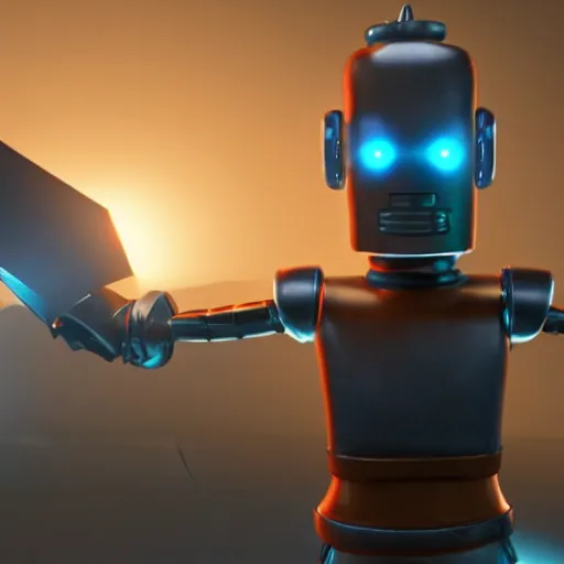 Image similar to bender in a live action movie, 3 d rendered, 3 d rendering, dramatic lighting, unreal engine