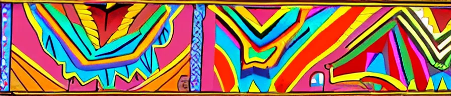 Image similar to [ mexican folk art ] mural depicting [ joseph and the amazing technicolor dreamcoat ] stylized