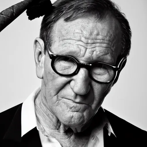 Prompt: a glamorous black and white portrait of ed o'neill with a cigar, artistic, heroic, amazing, in the style of helmut newton
