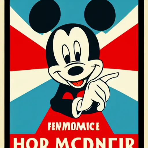 Prompt: propaganda poster with Mickey mouse