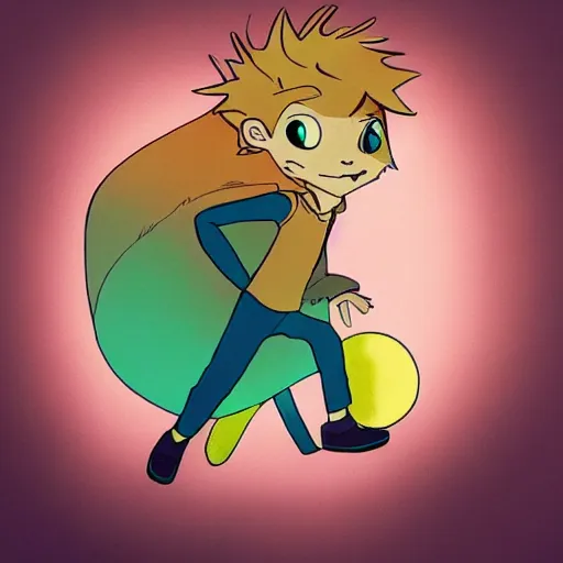 Image similar to the little prince, fox, sunset, gorillaz art style