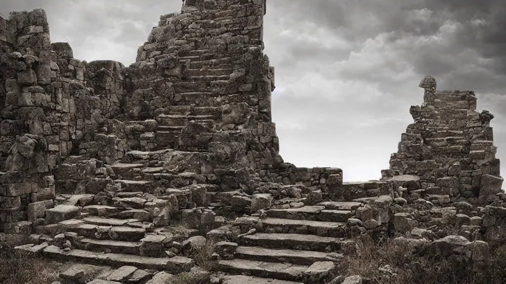 Image similar to surreal ancient ruins with a stairway to heaven, photography by michal karcz and zhang kechun