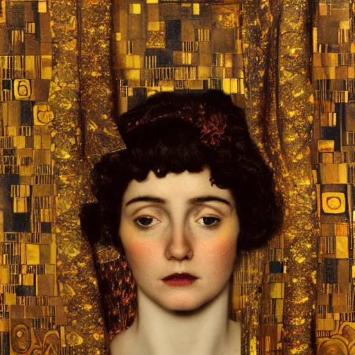 Image similar to a dramatic cinematic portrait photograph of athena influenced by gustav klimt.