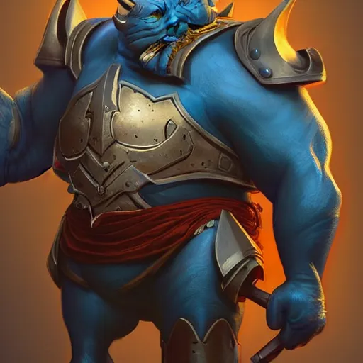 Prompt: An anthropomorphic blue rhino wearing warrior armor, highly detailed, digital painting, artstation, concept art, smooth, sharp focus, studio light, by Justin Gerard and Jason Chan, riot studios,