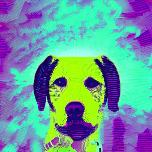 Prompt: Dog getting hit by a bus, pixel sorting, glitch art, vaporwave, portrait, painting, dark surrealism