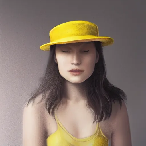 Prompt: a girl wearing a red fedora hat singing in a studio, sitting on a stool, extremely detailed digital painting, in the style of alyssa monks, andrey lekarski and istvan sandorfi, predominant colors are black and yellow, rim light, beautiful lighting, 8 k, raytracing, octane, trending on artstation