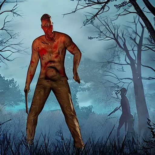 Image similar to Screenshot of Gigachad as a survivor in Dead By Daylight