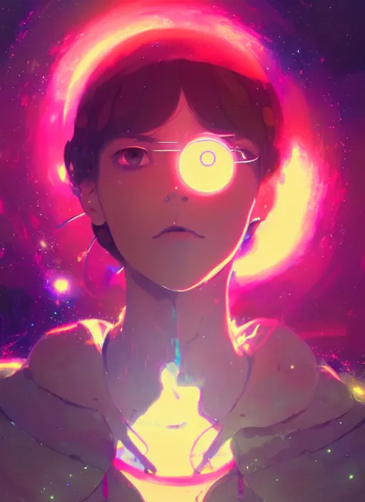 Prompt: portrait, very psychedelic space background illustration concept art anime key visual trending pixiv fanbox by wlop and greg rutkowski and makoto shinkai and studio ghibli and kyoto animation