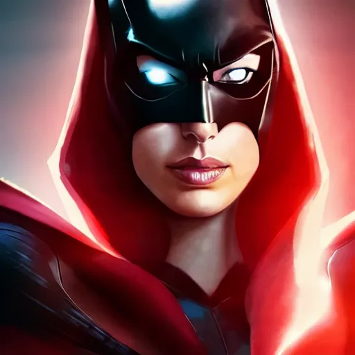 Image similar to a close up face of Gal Gadot as Batwoman by Greg Rutkowski, Sung Choi, Mitchell Mohrhauser, Maciej Kuciara, Johnson Ting, Maxim Verehin, Peter Konig, Zack Snyder, 8k photorealistic, cinematic lighting, HD, high details, dramatic, trending on artstation,