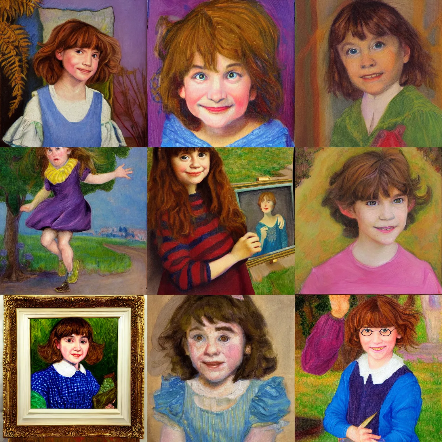 Prompt: portrait of junie b jones, oil painting, classic art, in the style of arthur hughes, in the style of edward hornel