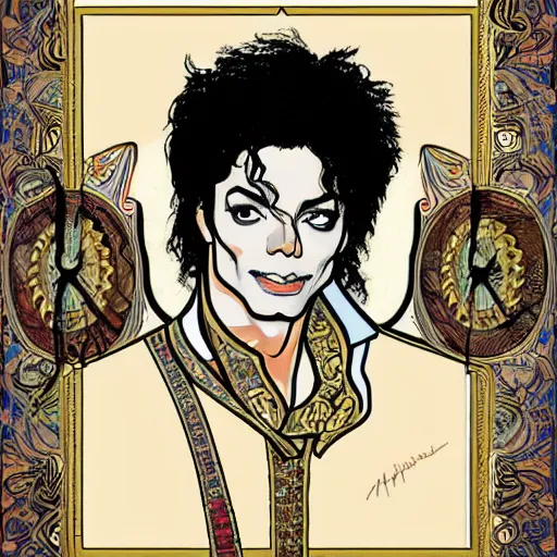 Image similar to Michael Jackson in the style of Alphonse Mucha