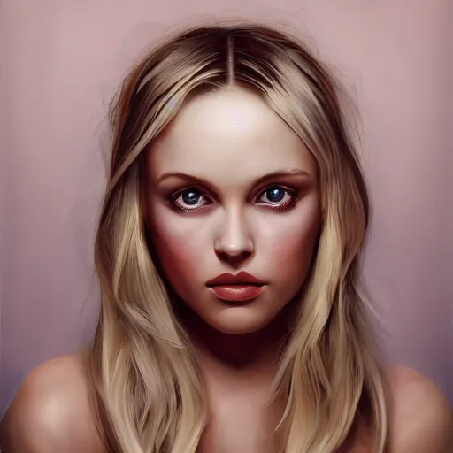Prompt: a symmetrical portrait of a blonde woman with bows, oil painting, pale colors, high detail, 8 k, wide angle, trending on artstation,