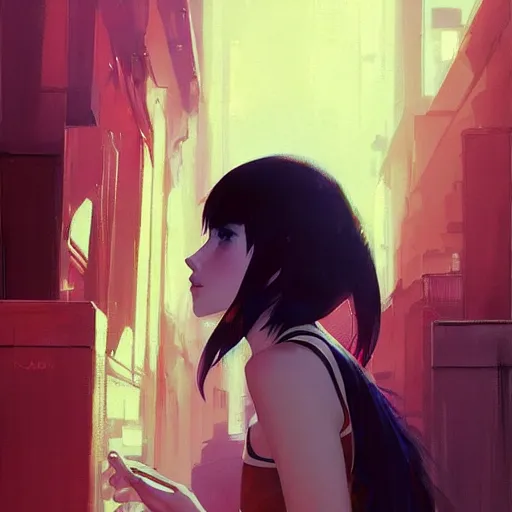 Image similar to elegant girl in urban outfit, cute fine face, rounded eyes, digital painting, fan art, pixiv, by Ilya Kuvshinov, katsuhiro otomo ghost-in-the-shell, magali villeneuve, artgerm, Jeremy Lipkin and Michael Garmash and Rob Rey