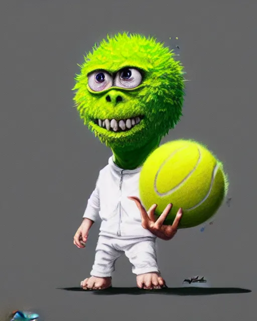 Image similar to highly detailed vfx portrait of a character of a tennis ball monster stephen bliss, chalk, unrealengine, greg rutkowski, loish, rhads, beeple, chalk, makoto shinkai and lois van baarle, ilya kuvshinov, rossdraws, tom bagshaw, basil gogos