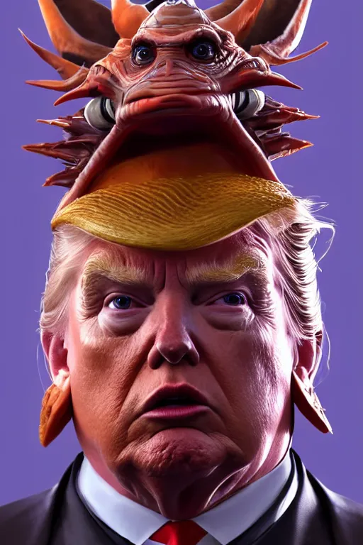 Prompt: Donald Trump as a Gungan from Star Wars, Naboo, realistic portrait, symmetrical, highly detailed, digital painting, artstation, concept art, smooth, sharp focus, cinematic lighting, art by Ralph McQuarry