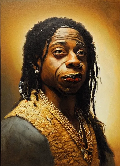 Prompt: Lil Wayne painted by Rembrandt