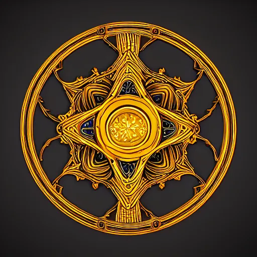 Image similar to intricate and detailed arcane symbol, circular, symmetrical, golden hues, artstation, 4 k