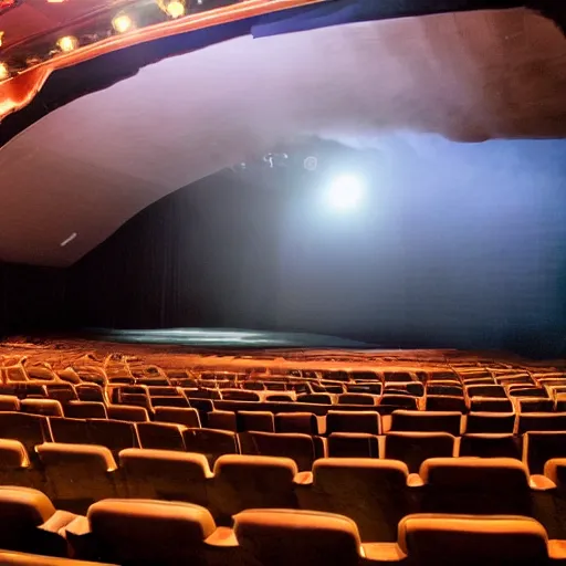 Image similar to a photograph of a tornado on a theater stage