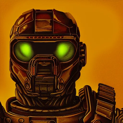 Image similar to portrait of doomguy, highly detailed, centered, digital painting
